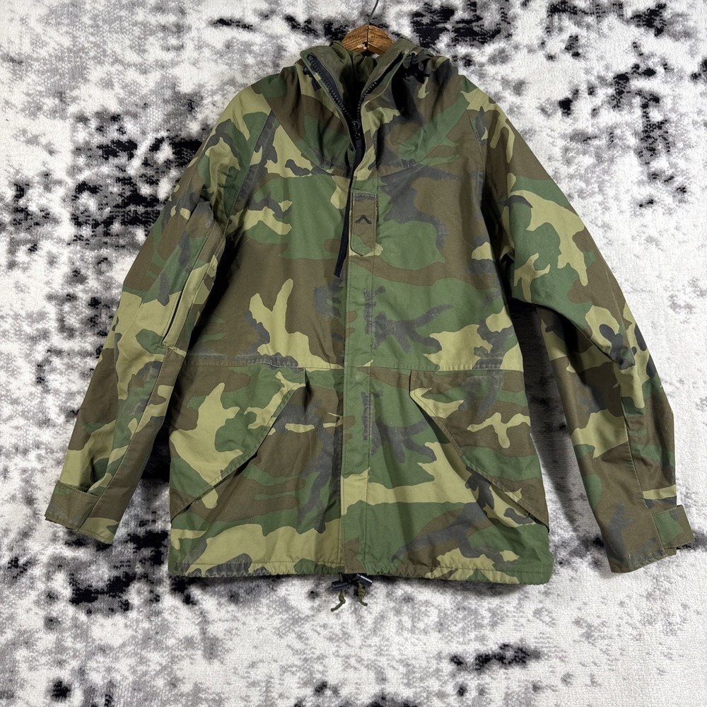 US Army Gen 1 ECWCS Parka Jacket Mens Medium Woodland 80s 90s Hooded Goretex